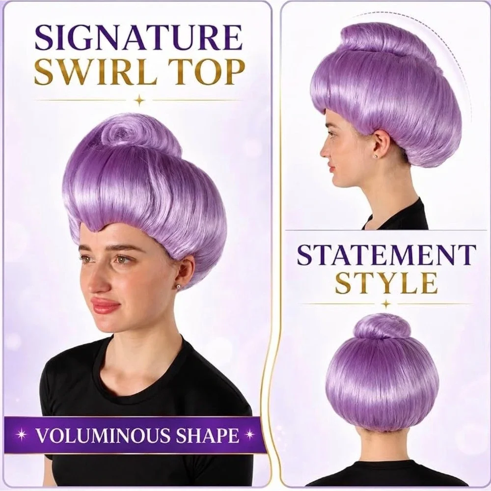 NWT HPO Fairy Godmother Wig Purple Updo Halloween Cosplay Costume